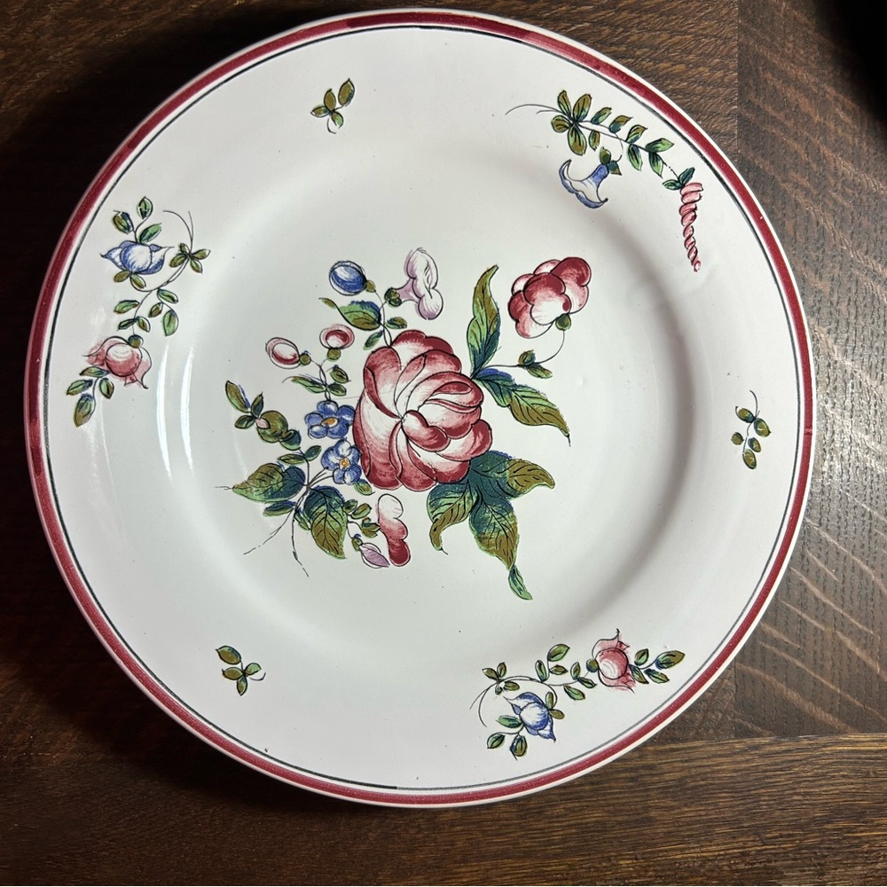 Source Unknown Floral Ceramic Plate with Red and Green Accents